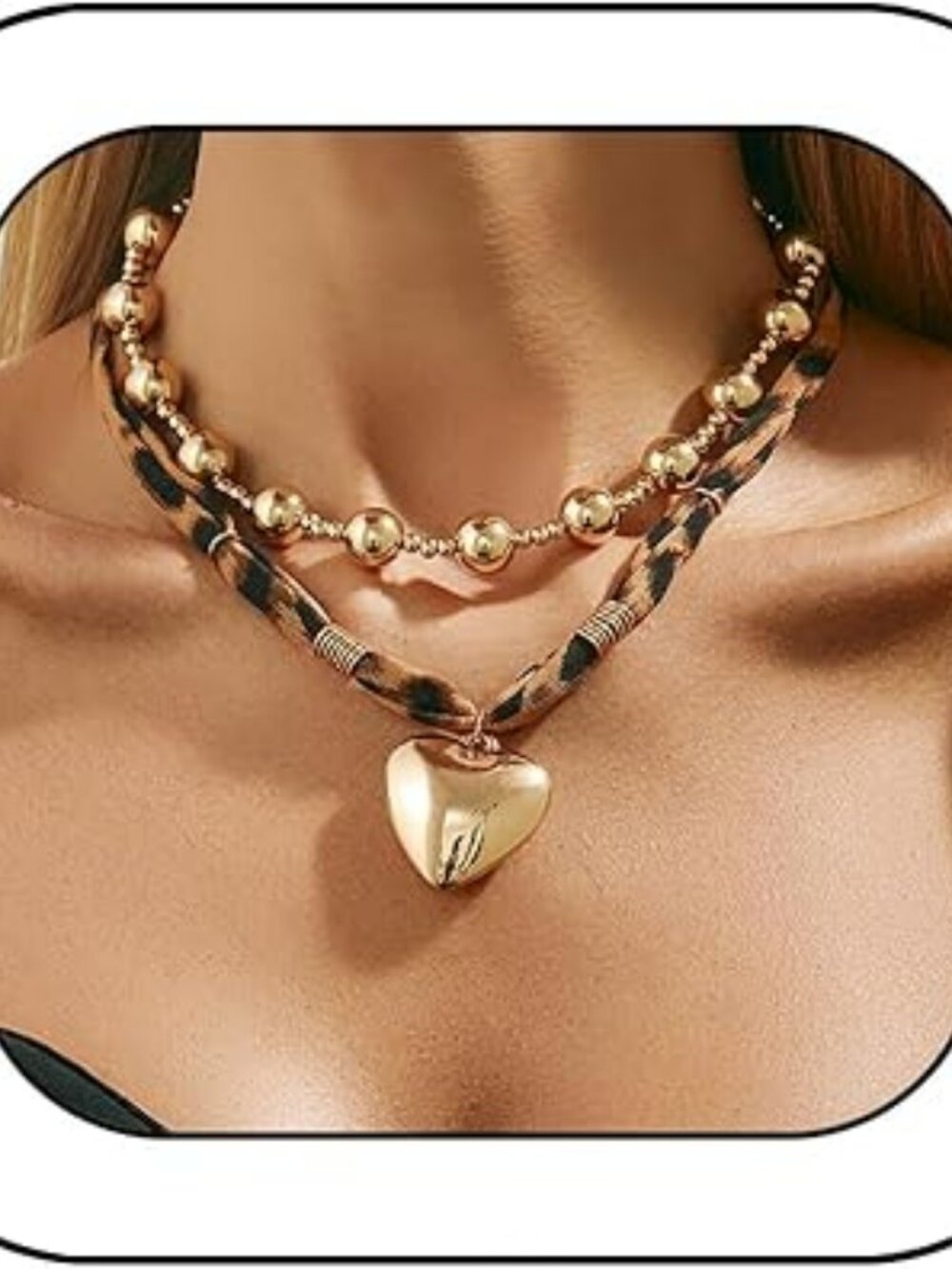 New Leopard Scarf Heart Necklace for Women Chunky Gold Heart Pendant